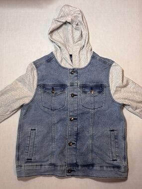 Art Class Large (10-12) Jean Jacket With Hood and Sweatshirt Sleeves Classic